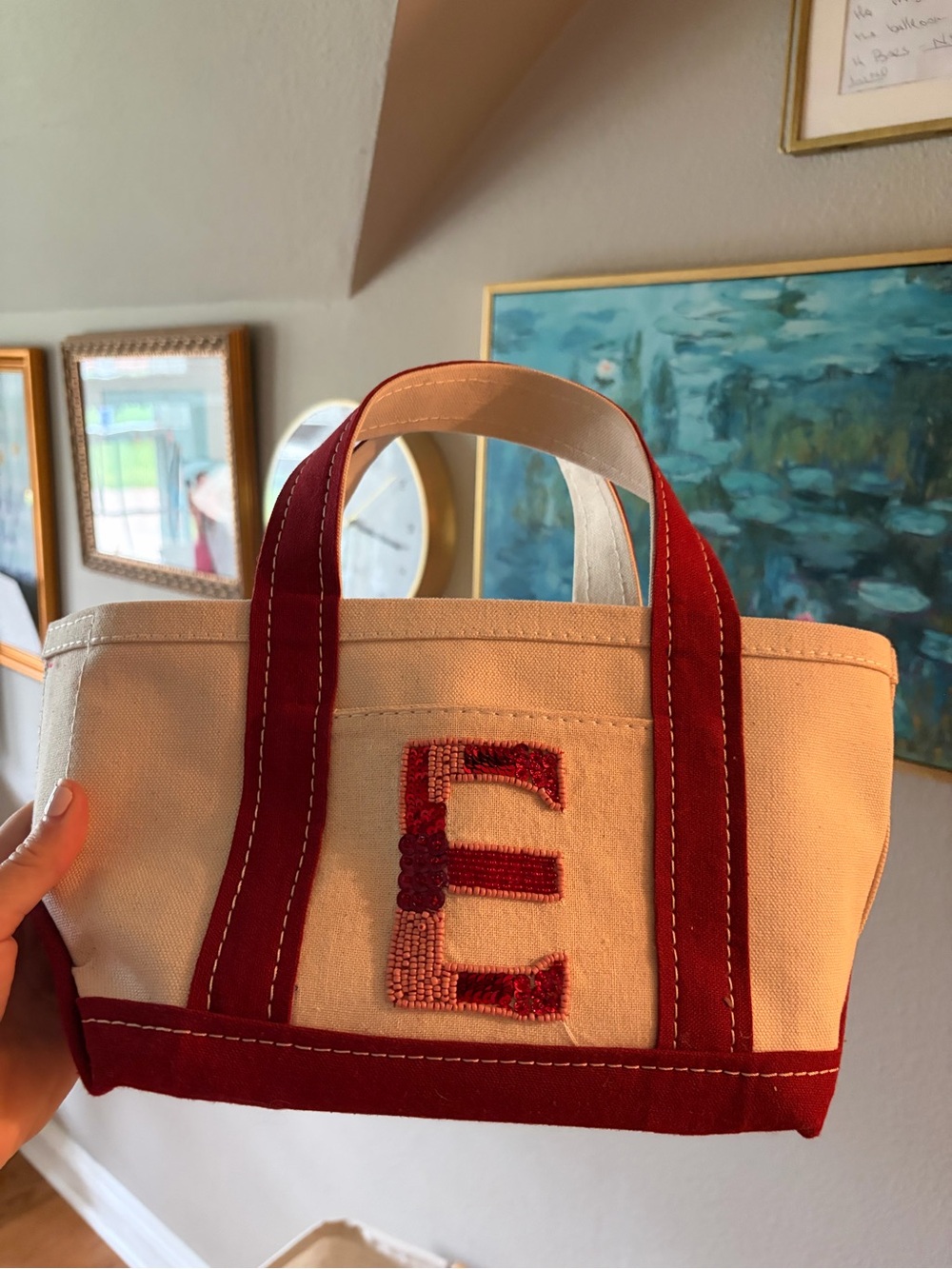 Anthro MINI tote - Embroidered Initial Canvas Tote Bag